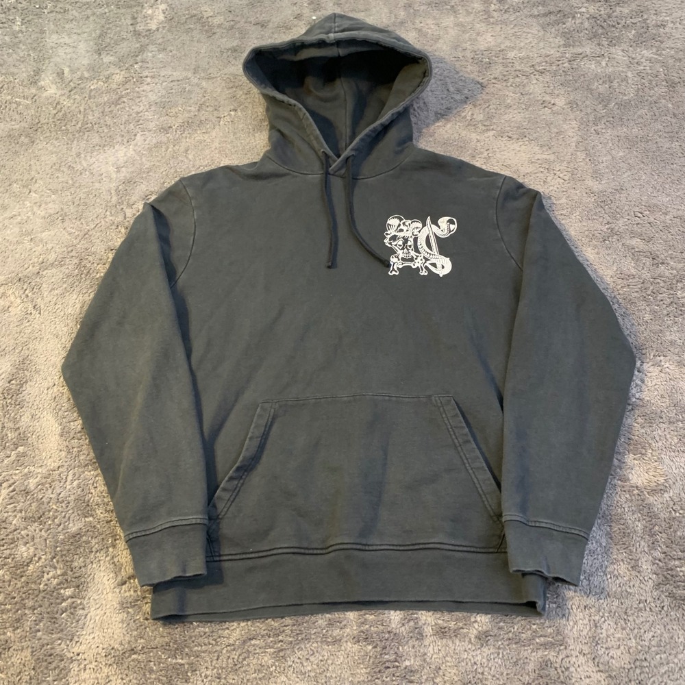 AllSaints Mens Graphic Hoodie XS Black Skull‎ Snake Dagger Pullover Sweatshirt